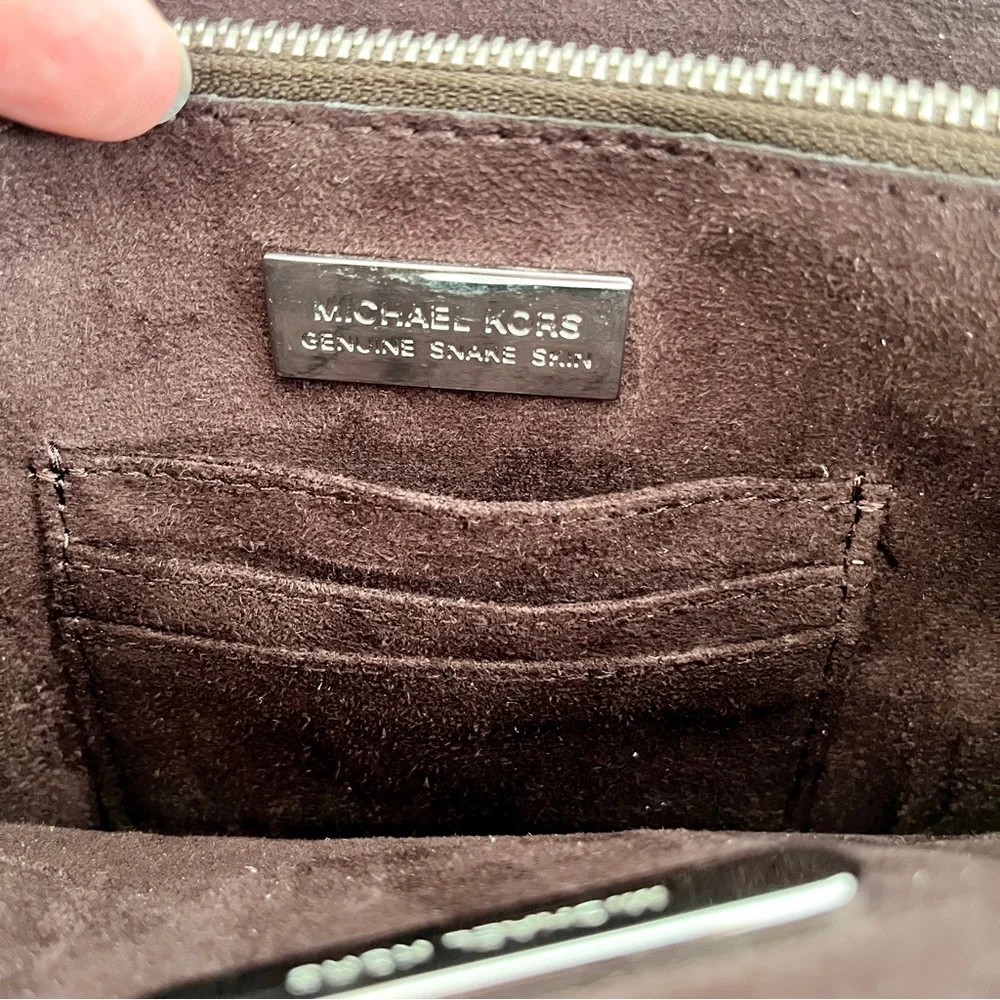 Michael Kors Beige Genuine Snakeskin ‘Mercer’ Crossbody Satchel Bag